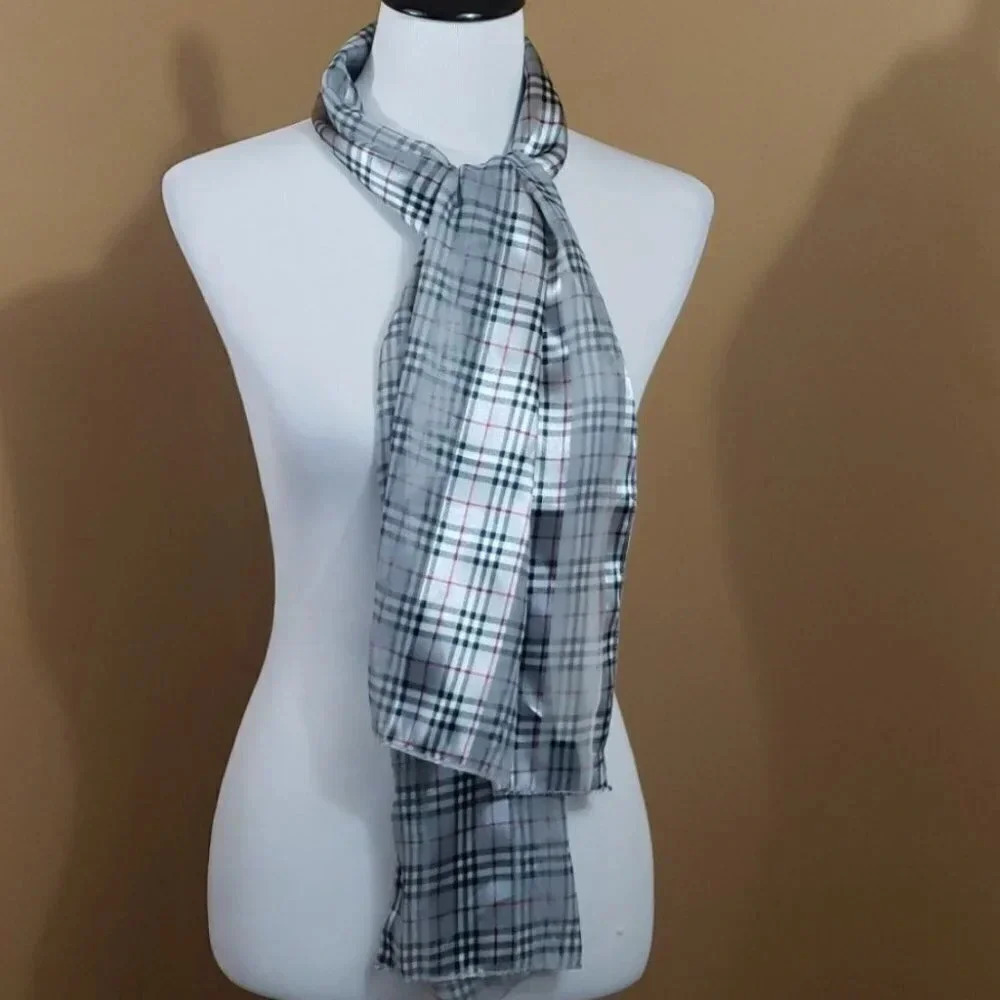 Silver/red/black plaid scarf